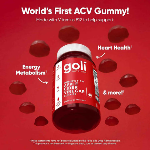 Goli Apple Cider Vinegar Gummies - Worlds First ACV Gummy with Vitamin B12, Beetroot & Pomegranate - Vegan, Non-GMO, Gluten-Free, 180 Count (3 Pack)