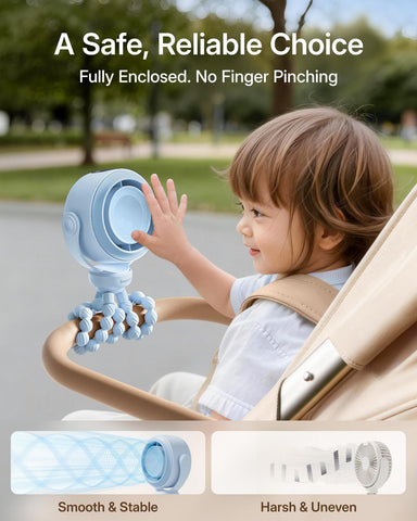 SWEETFULL Portable Stroller Fan, Pinch-Proof Baby Fan - Blue