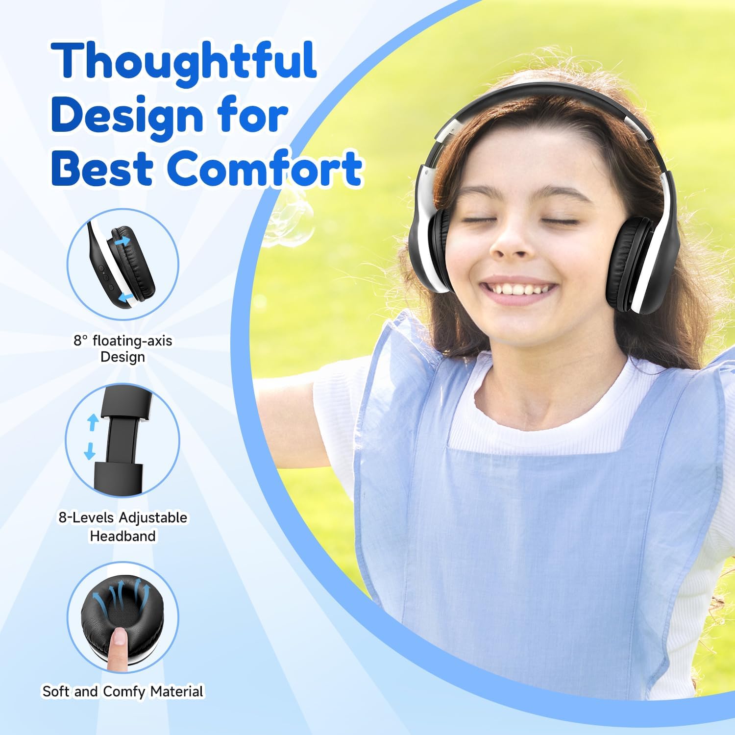 EarFun K2 Kids Bluetooth Headphones for School, Kids Headphones with Mic