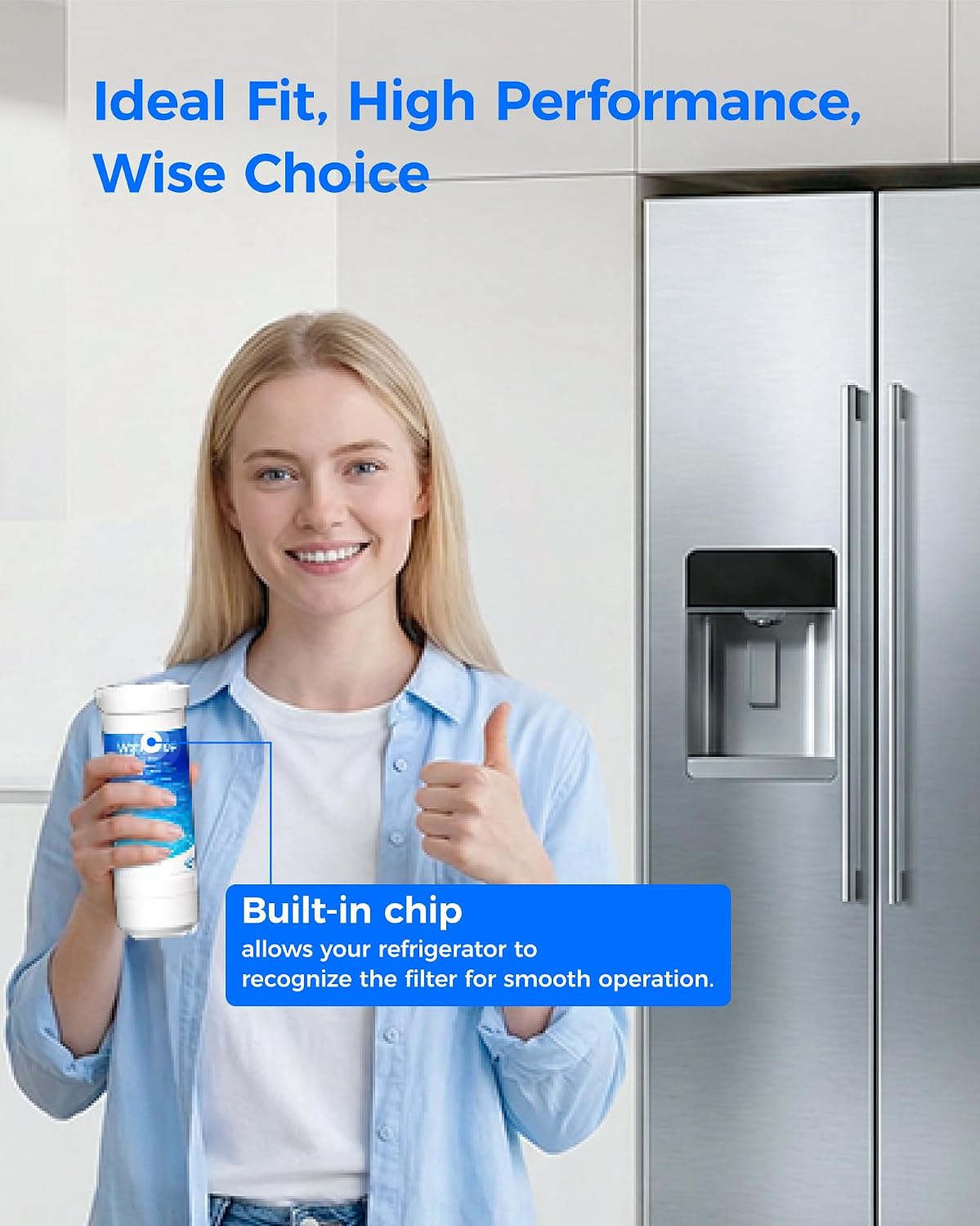 Waterdrop XWFE Refrigerator Water Filter, Built-in Chip, Replacement for GE® XWFE, XWF, Compatible with GNE27, GFE26, GDE25, GSS25 and PSE25 Series, NSF 42 & 372 Certified, 4 Pack