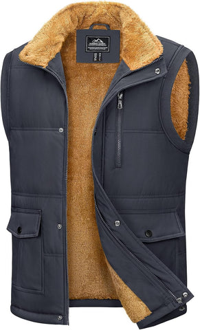 MAGCOMSEN Mens Winter Vests Outerwear Fleece Lined Puffer Vest Warm Casual Quilted Vest Bubble Sherpa Vest Jacket