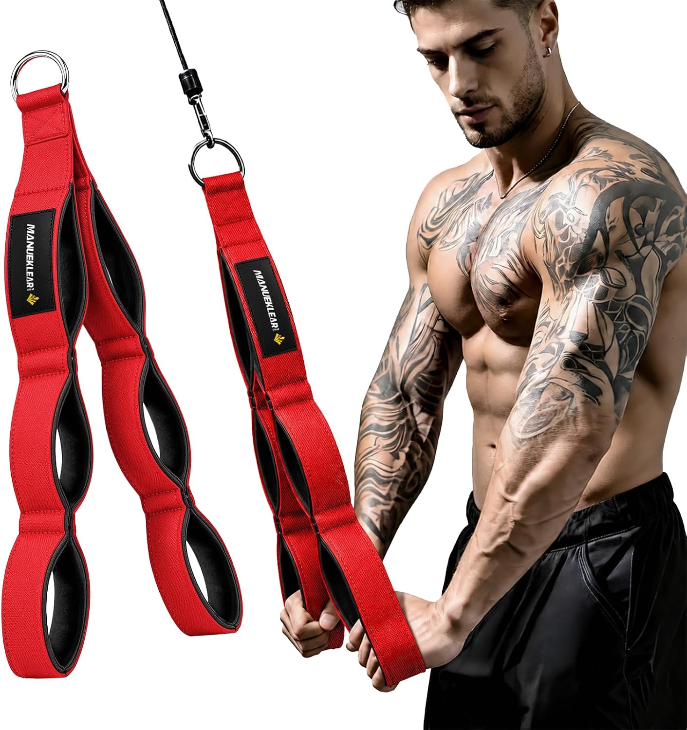 MANUEKLEAR 24-Inch 3-Grip Tricep Rope Cable Attachment for Gym Greater ROM