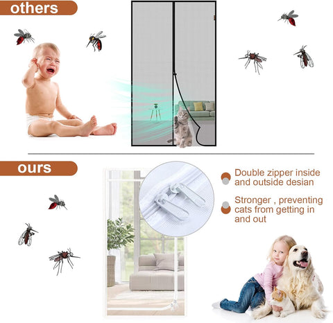Upgraded Reinforced Pet Screen Door Thickened Cat Resistant Mesh Screen Door for Living Room, Bedroom, Patio, Dog Cat Scratch Proof Screen with Zipper Closure (Fits Door Size up to 32''x 80'', White)