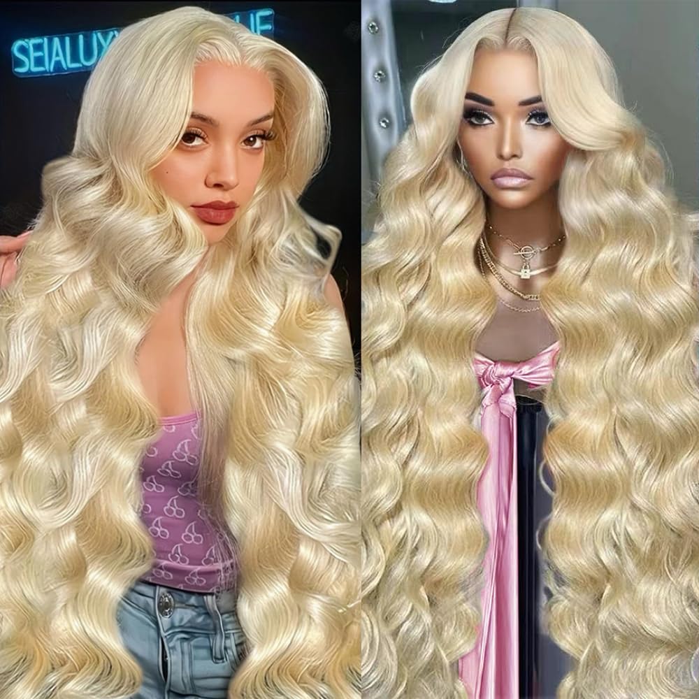 JINNOO 30 Inch 613 13x6 Lace Front Wig Human Hair 200 Density Blonde Wig Human Hair 613 HD Lace Frontal Wig Body Wave Lace Front Wig Pre Plucked Glueless Blonde Wigs
