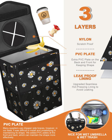 Pritent Car Trash Can with Lid Leakproof Car Garbage Bag Vehicle Trash Bin