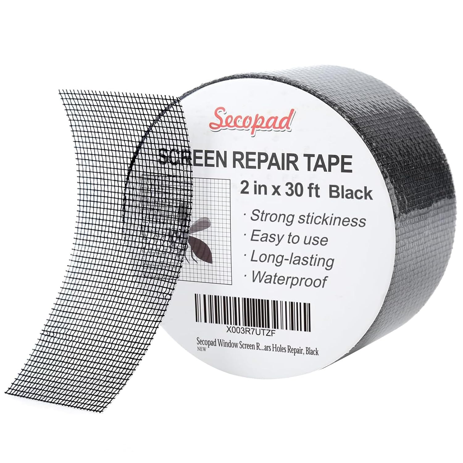 Secopad 2" x 360" (30FT) Screen Repair Tape, Screen Repair Kit, Black
