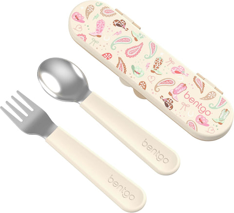 Bentgo Kids Stainless Steel Utensil Set - Reusable Fork, Spoon & Storage Case, PFAS- & BPA-Free, Easy-Grip Handles, Lightweight, Dishwasher Safe, School Lunch, Travel & Outdoors (NEW Cowgirl Dreams)