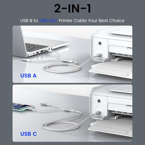 MOSWAG 2in1 USB C to B Printer Cable 6.6FT/2M with USB A to B Cable