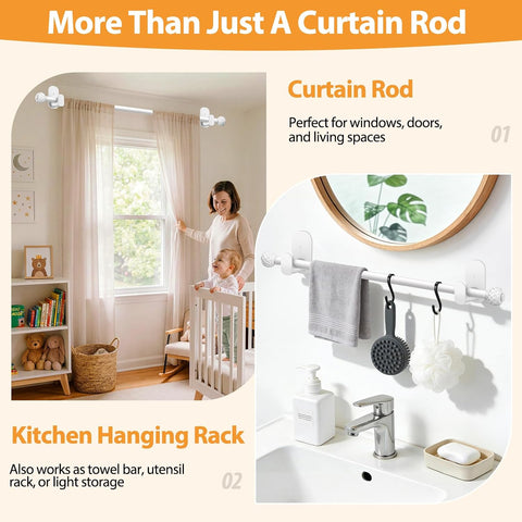 TONIAL Curtain Rods No Drilling for Windows, 16-30 In Adjustable, White