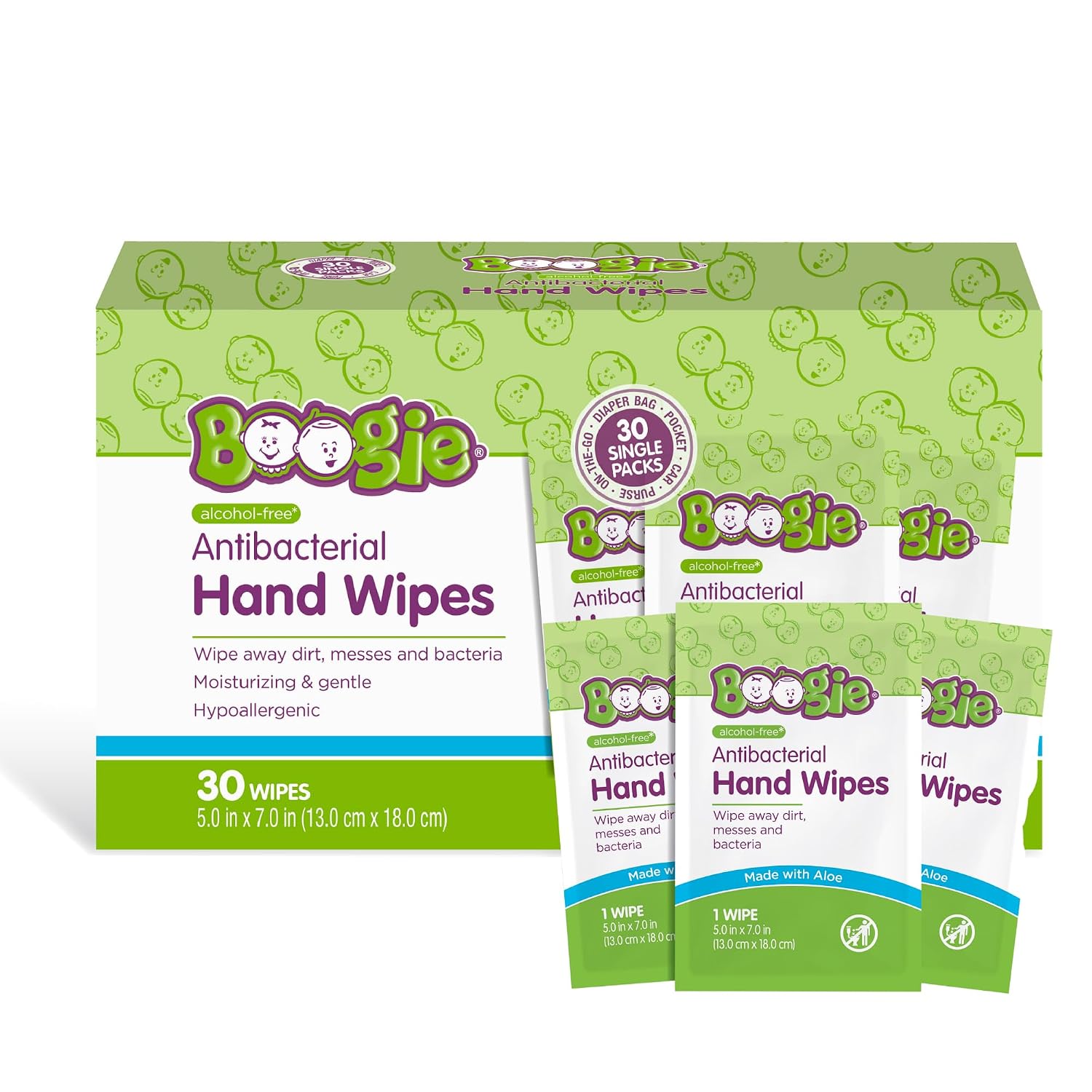 Boogie Antibacterial Hand Wipes - 30 Count