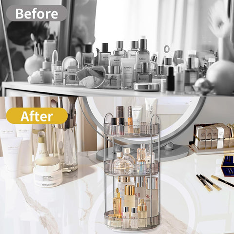 Asayuee 360 Rotating Makeup Organizer,3 Tier Large Capacity Make Up Organizers and Storage,Makeup Organizer for Bathroom,Cosmetic Perfume Stand Organizer(Grey-3 Tier)