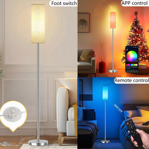 Qaubauyt Smart LED Floor Lamp with APP Control & RGB Colors - Dimmable Standing Lamp for Living Room, Bedroom, Gaming - Remote, Timer, 9W Bulb Included, 67" Modern Tall Lamp (Silver Beige)