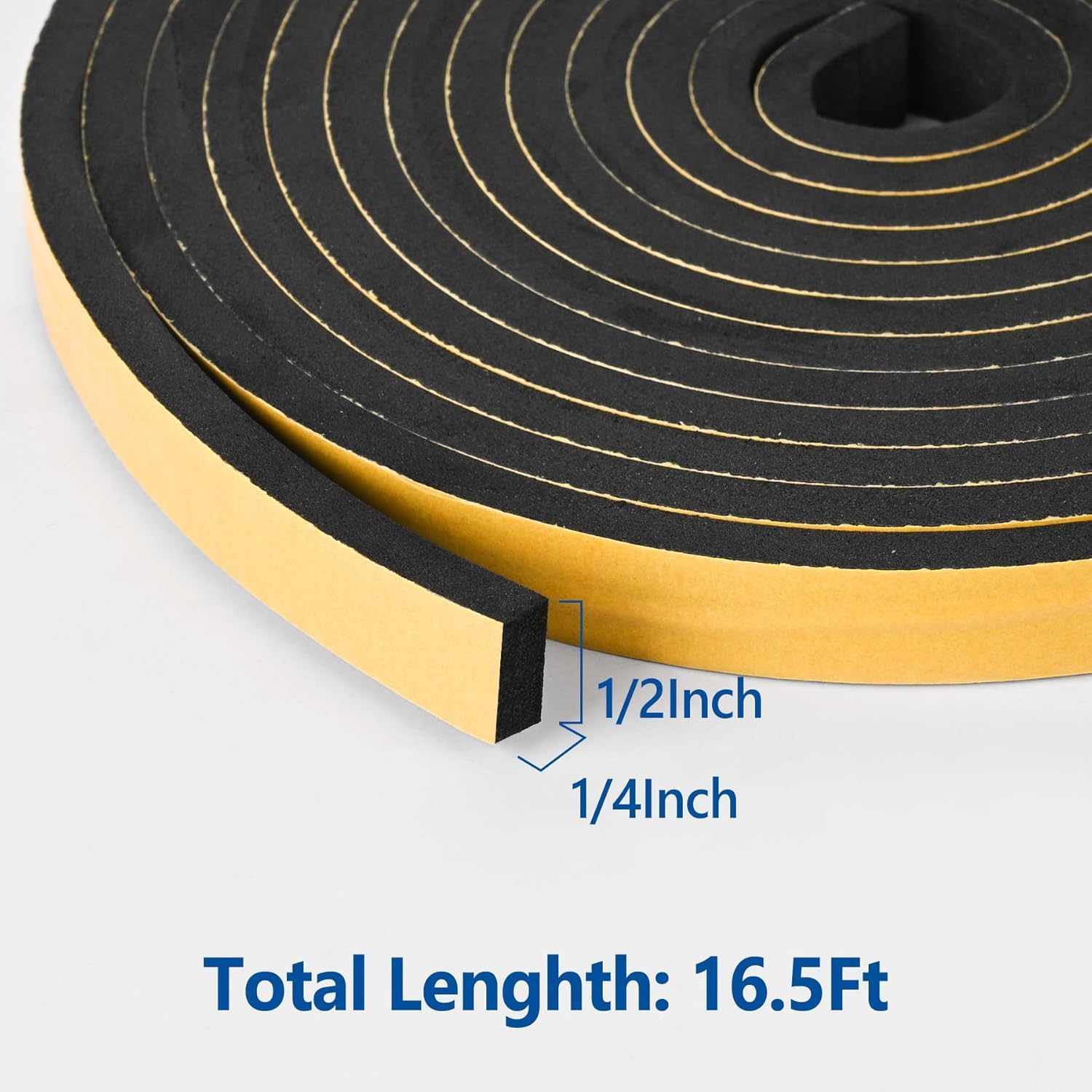 Kikerike Self Adhesive Foam Tape Weatherstrip 1/2In x 1/4In x 16.5Ft High Density Foam Insulation Strips Seal Weather Stripping with Strong Adhesive for Door and Window Sound Isolation Soundproofing