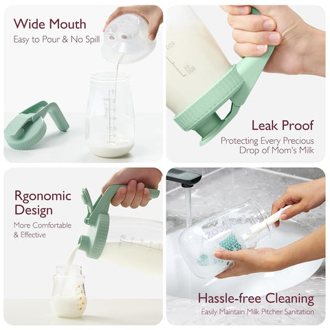 Momcozy Breast Milk Pitcher, Glass Storage Container Wide Mouth, 32oz Green