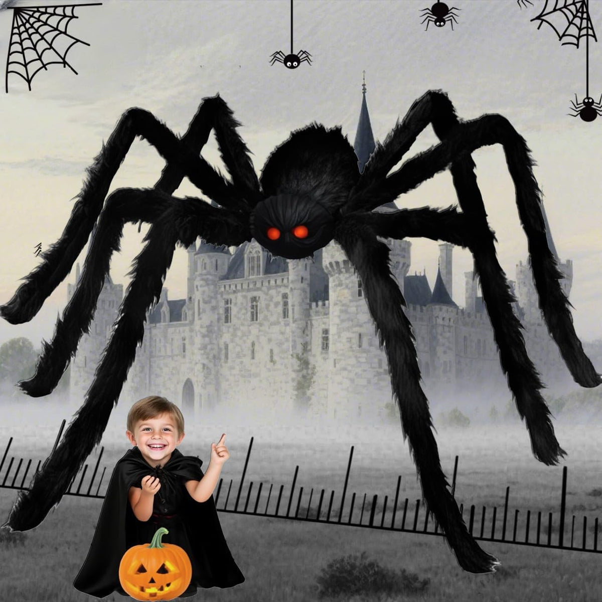 Halloween Decorations Giant Spider, 6.6 Ft Fake Halloween Decor Spiders Large, Furry Spiders for Outdoor Indoor Yard Home Costumes Party House Décor (1 Pack)