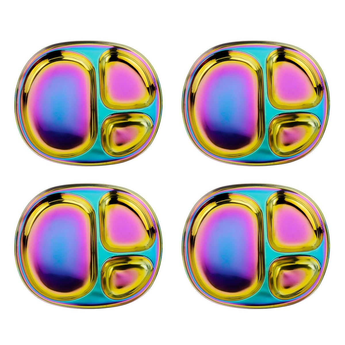 Ahimsa Stainless Steel Kids Divided Plates, Rainbow, 4 Plates