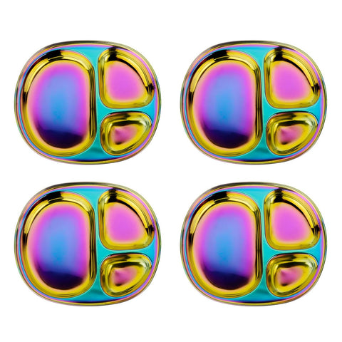 Ahimsa Stainless Steel Kids Divided Plates, Rainbow, 4 Plates