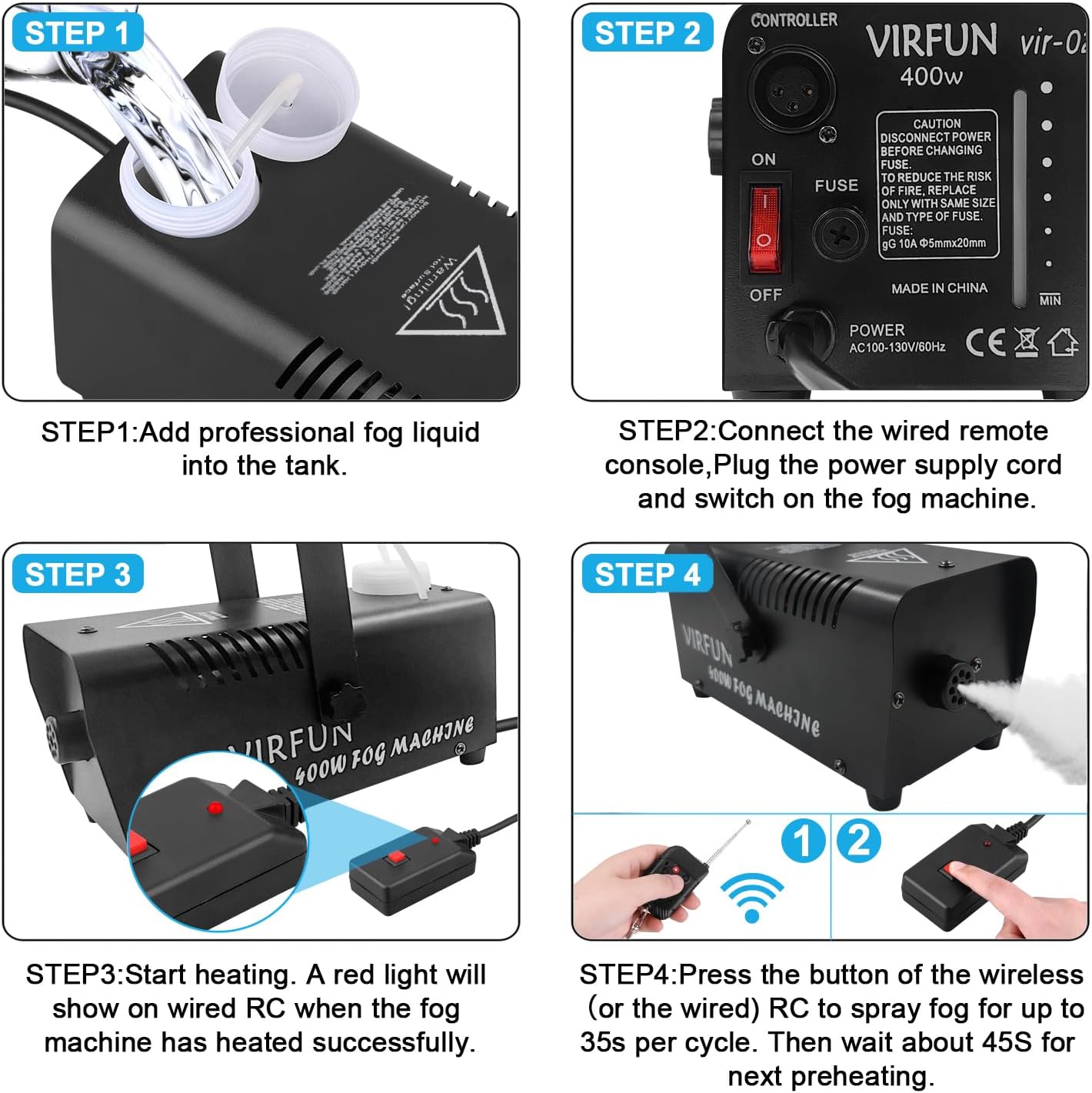 VIRFUN Fog Machine, Smoke Machine with Remote Control for Halloween, Party