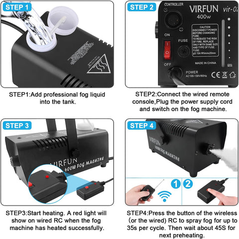 VIRFUN Fog Machine, Smoke Machine with Remote Control for Halloween, Party