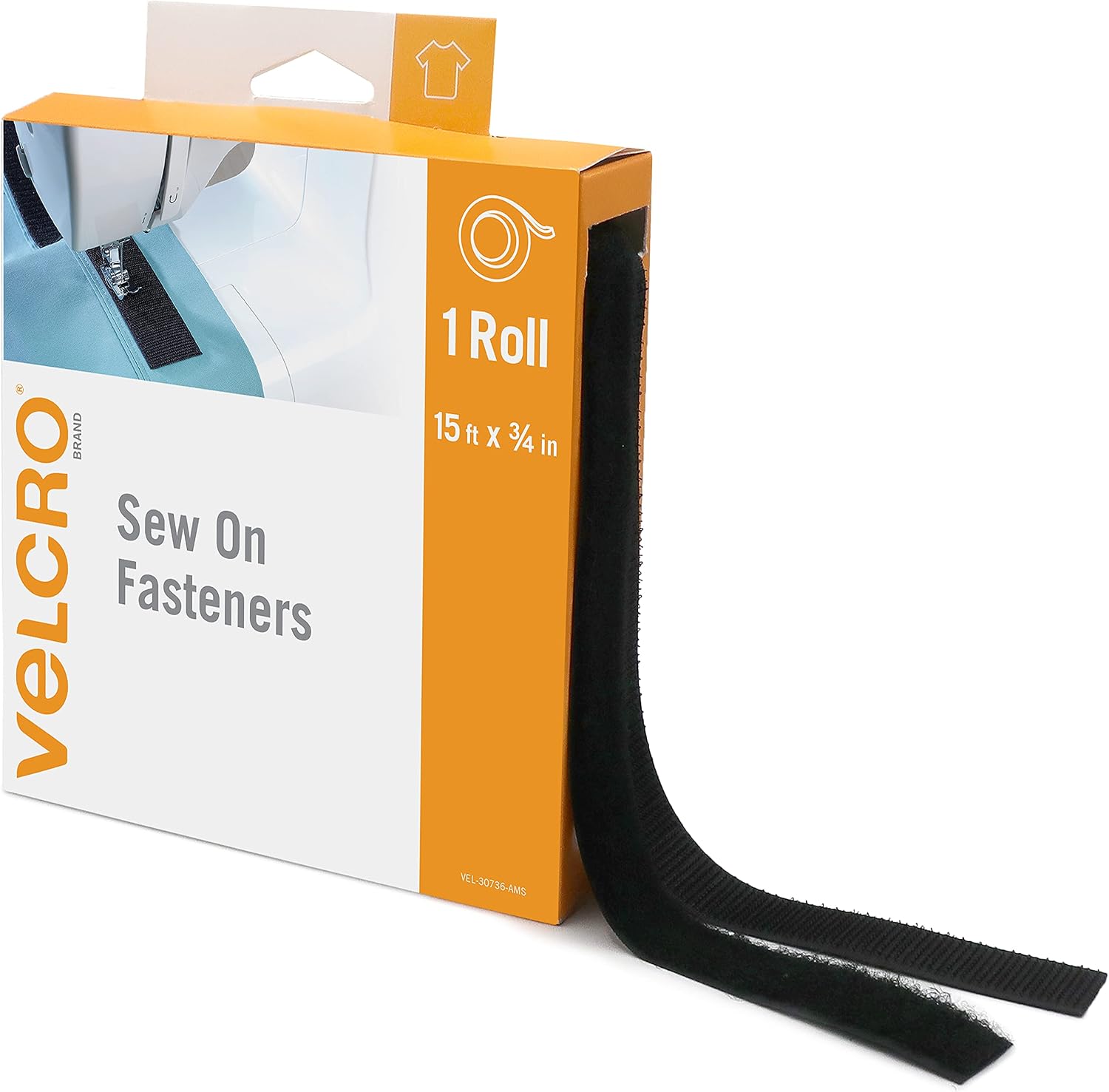 VELCRO Brand Sew On Fabric Tape, Black, 3/4 in x 15 Ft Bulk Pack