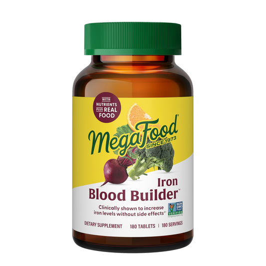 MegaFood Blood Builder - Iron Supplement Clinically Shown to Increase Iron Levels without Side Effects - Iron Supplement for Women with Vitamin C, Vitamin B12 and Folic Acid - Vegan - 180 Tabs