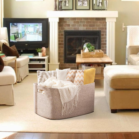 OIAHOMY 96L XXXLarge Blanket Basket Woven Cotton Rope Storage Basket Brown