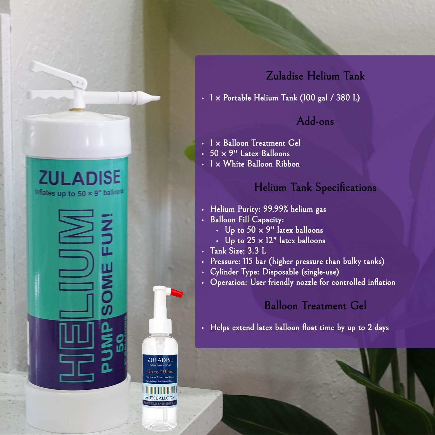 Helium Tank for Balloons at Home, Fills Up to 50 × 9'' Latex Balloons