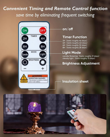 Homemory 24-Pack Purple Remote Flameless Battery Tea Light Candles, 400+Hrs