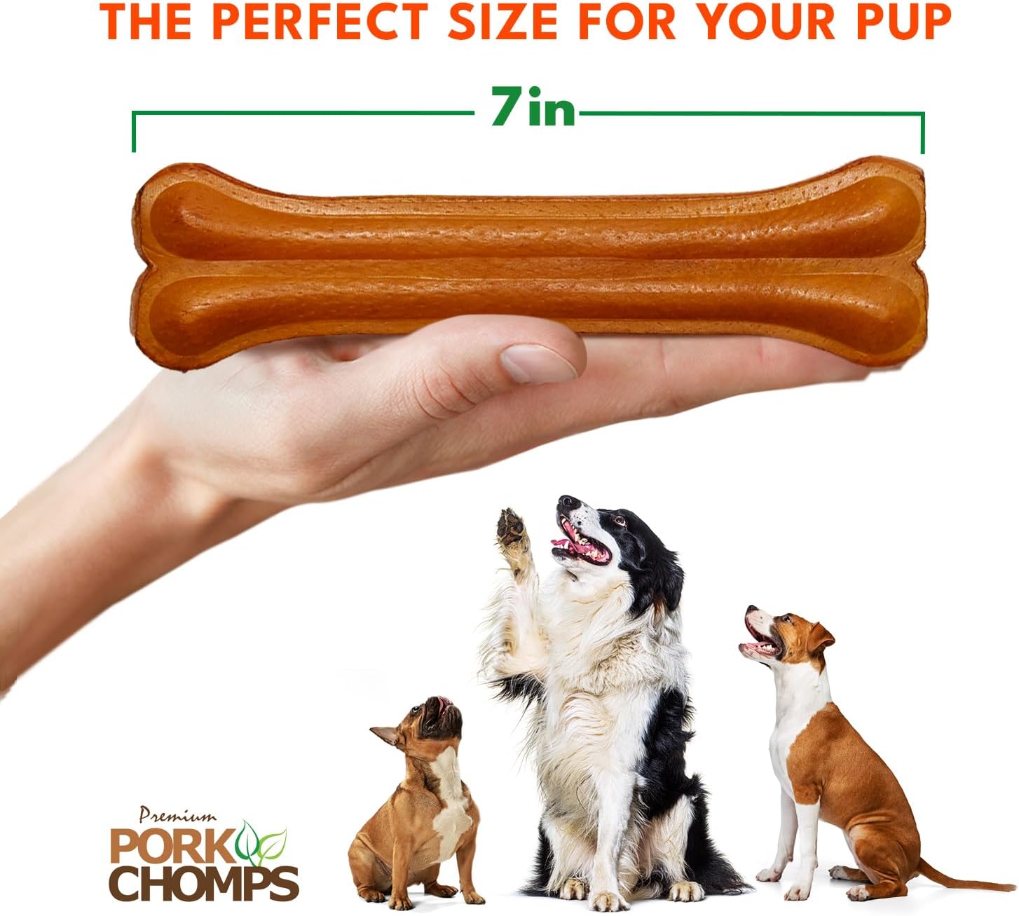 Pork Chomps Rawhide Free Pork Skin Dog Chew Bone, 7in, 1ct