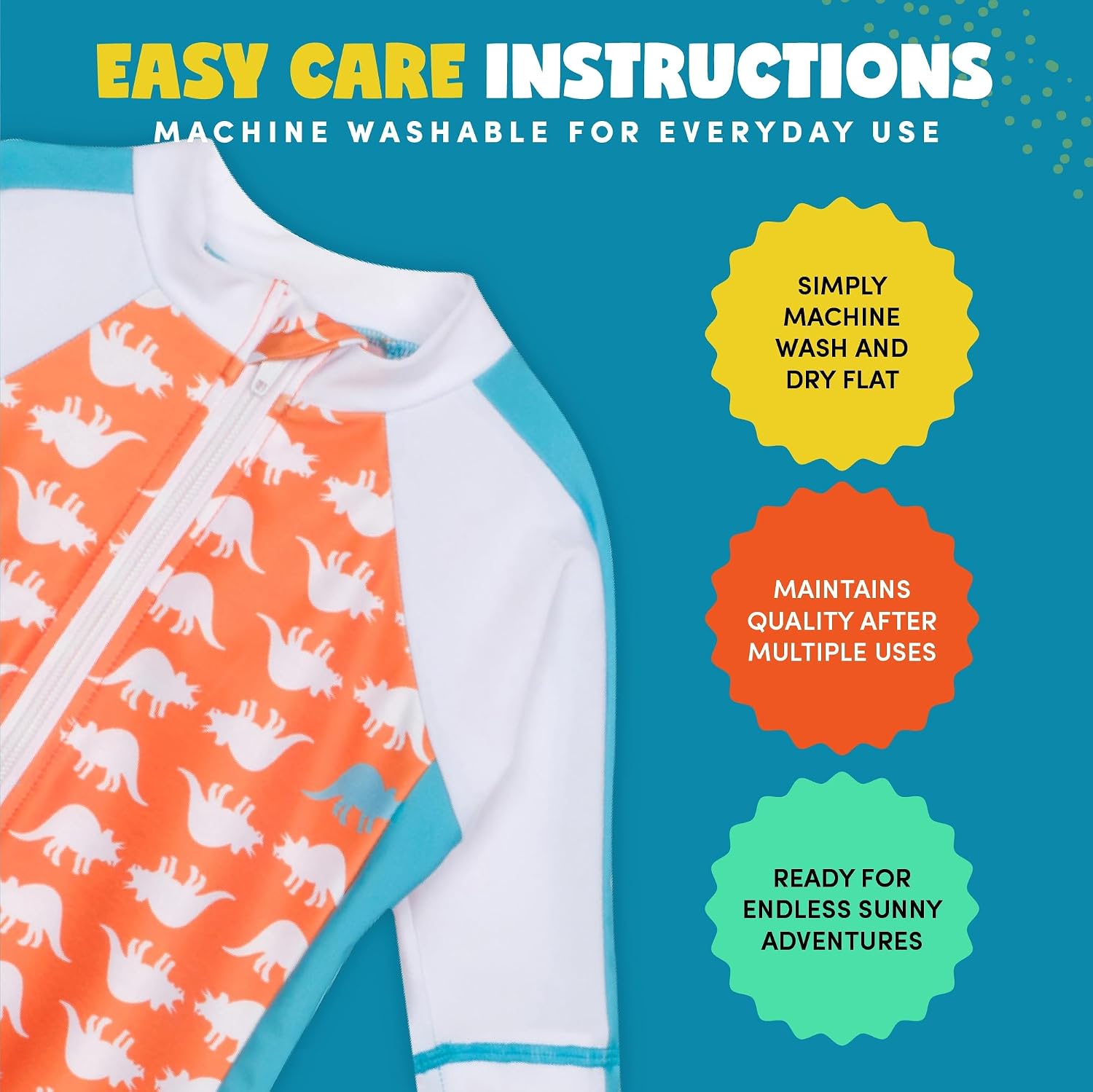 SwimZip UPF50+ Boys Swim Shirt, Long Sleeve One Piece Kids Sunsuit