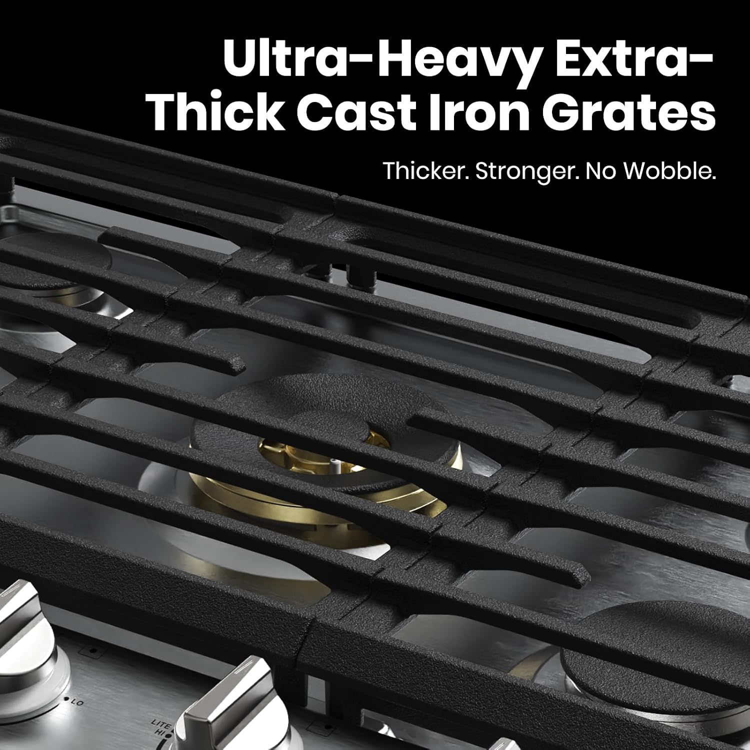 ThermoMate 30 Inch Gas Cooktop, Ultra-Heavy Commercial Grade Grates, 52,000 BTU 5 Italy Sabaf Burners, Gas Stove Top with Solid Copper Center Burner Base, LED Backlit Knobs, NG/LPG Convertible