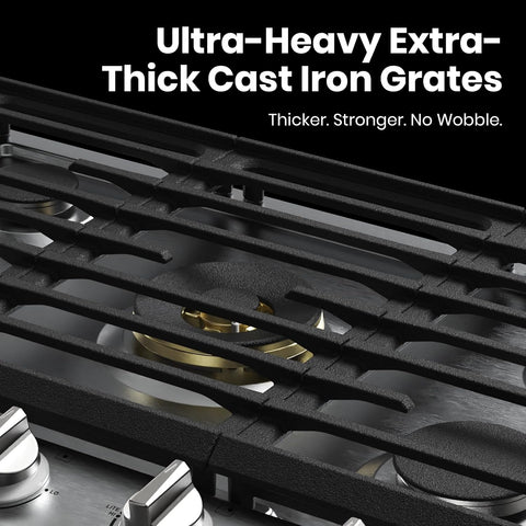 ThermoMate 30 Inch Gas Cooktop, Ultra-Heavy Commercial Grade Grates, 52,000 BTU 5 Italy Sabaf Burners, Gas Stove Top with Solid Copper Center Burner Base, LED Backlit Knobs, NG/LPG Convertible