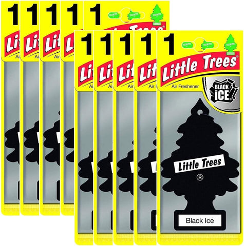 LITTLE TREES Car Air Freshener | Hanging Paper Tree for Home or Car | Black Ice | 10 Pack