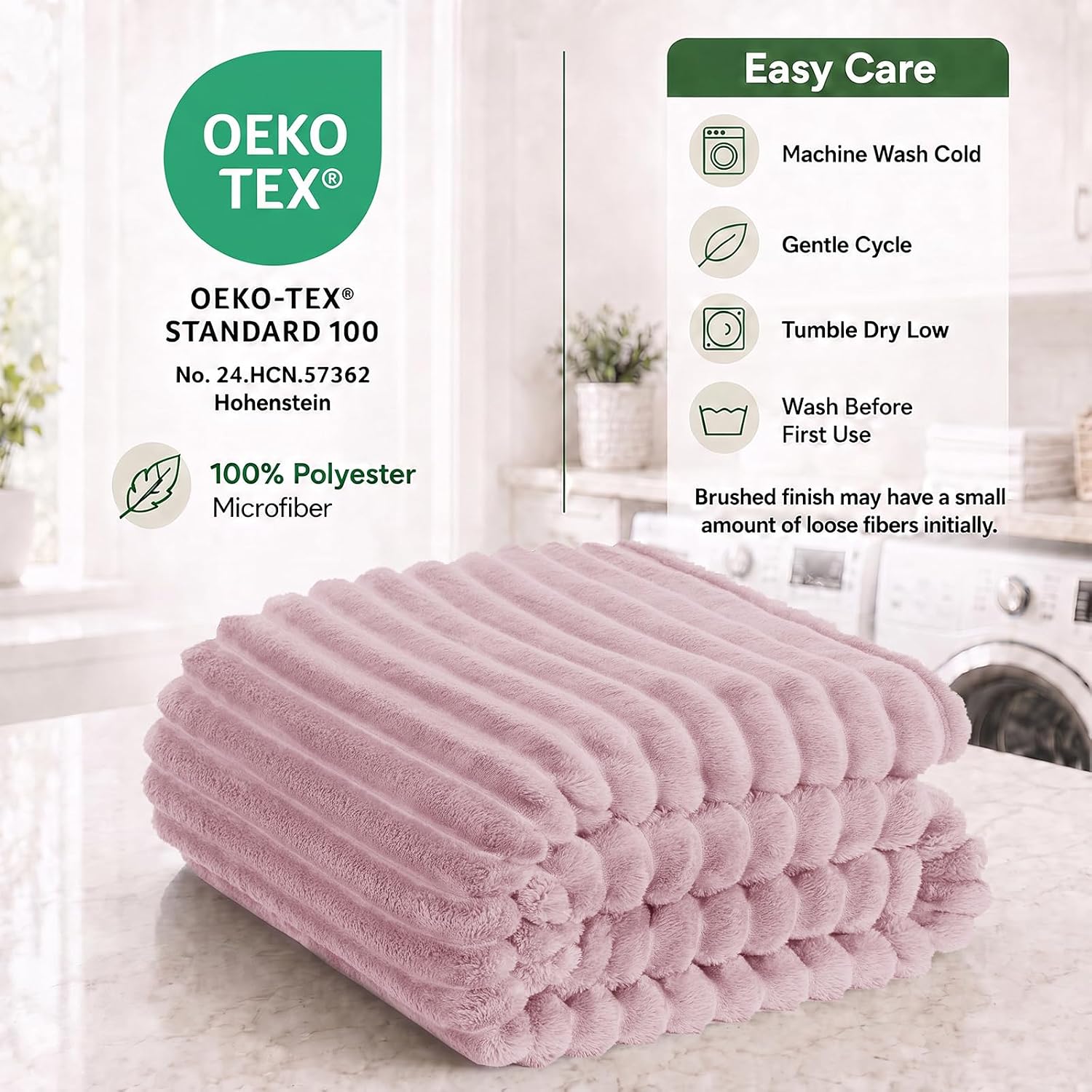 HIMEET Dusty Pink Full Blanket for Bed, 300GSM Ribbed Fleece, 84 x 90 in