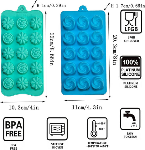 Silicone Gummy Candy Molds - 4Pcs Chocolate Mold, Non-stick and Bpa Free for Jelly, Chocolate, Baking, Wax Melt, Ice Cubes