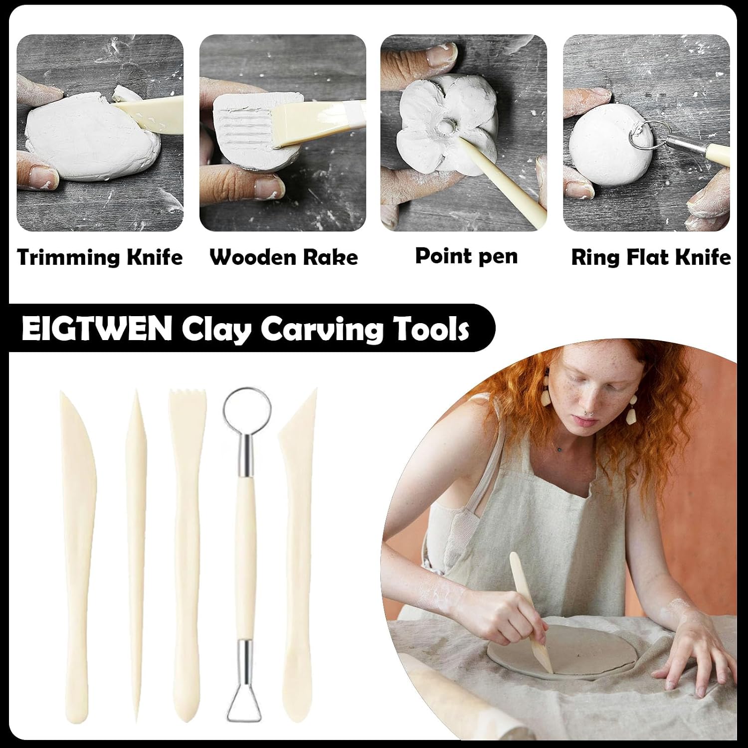 EIGTWEN 100ml Air Dry Clay Glaze and 29pcs Clay Tools Kit, Gloss Varnish