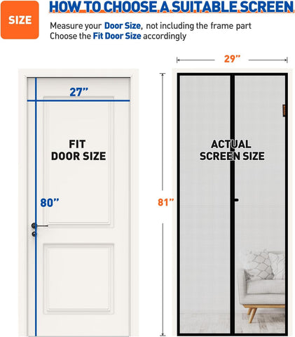 MAGZO Magnetic Screen Door Fits Door Size 27"x80", Hands-Free Mesh Gray