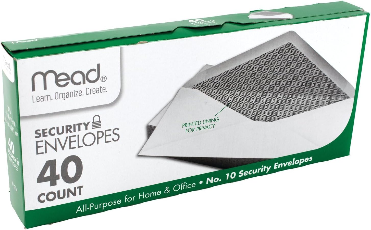 Mead #10 Envelopes, Letter Size, 4-1/8" x 9-1/2", Security Printed Lining for Privacy, Gummed Closure, Windowless, White All-Purpose for Home & Office Mail, 40 Count (75214)