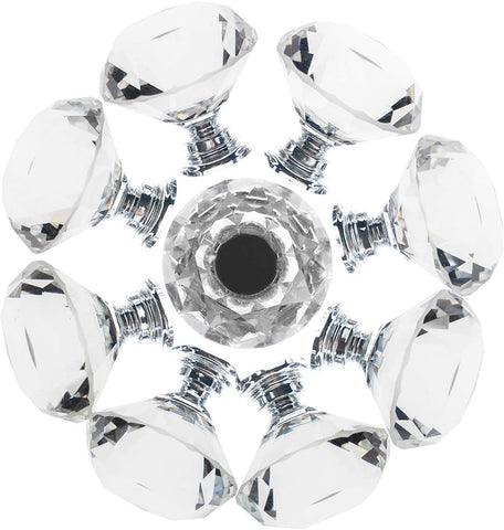 YourGift 16 Pack Drawer Knobs Diamond Shaped Crystal Glass 30mm Cabinet Knobs Pull Handles (Silver)