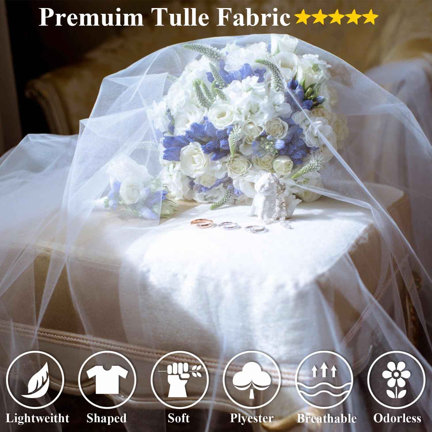 Baby Blue Tulle Fabric Roll 54 Inch x 20 Yards, Matte Tulle Ribbon