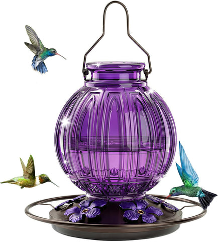 Glass Hummingbird Feeder for Outdoors Hanging, 26 fl oz Bird Nectar Feeder