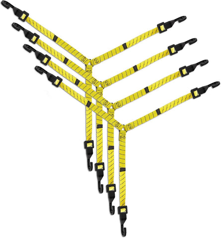 Lucky Straps 4 Pack 3 Way Flat Adjustable Bungee Cords with Hooks