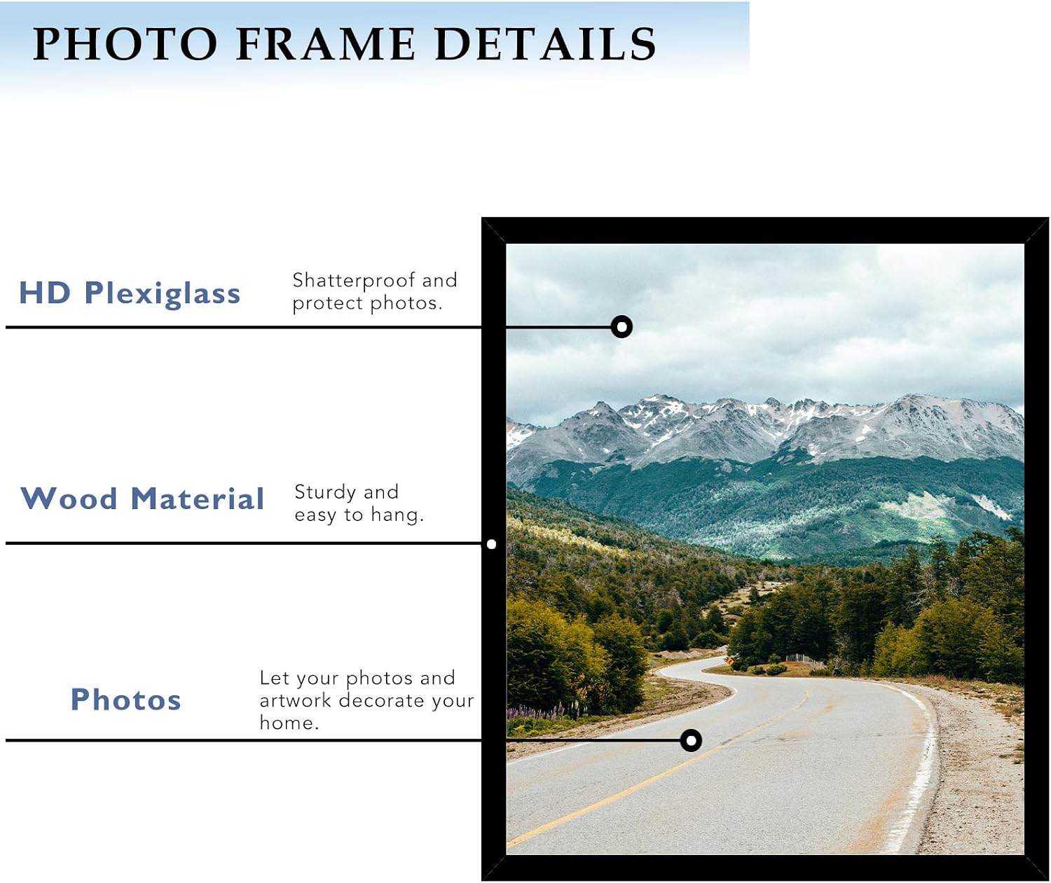 Wood 18x22 Picture Frame Black for Wall Hanging, 18 x 22 Frame Photo Frame for Wall Horizontally or Vertically, Black, 1 Pack