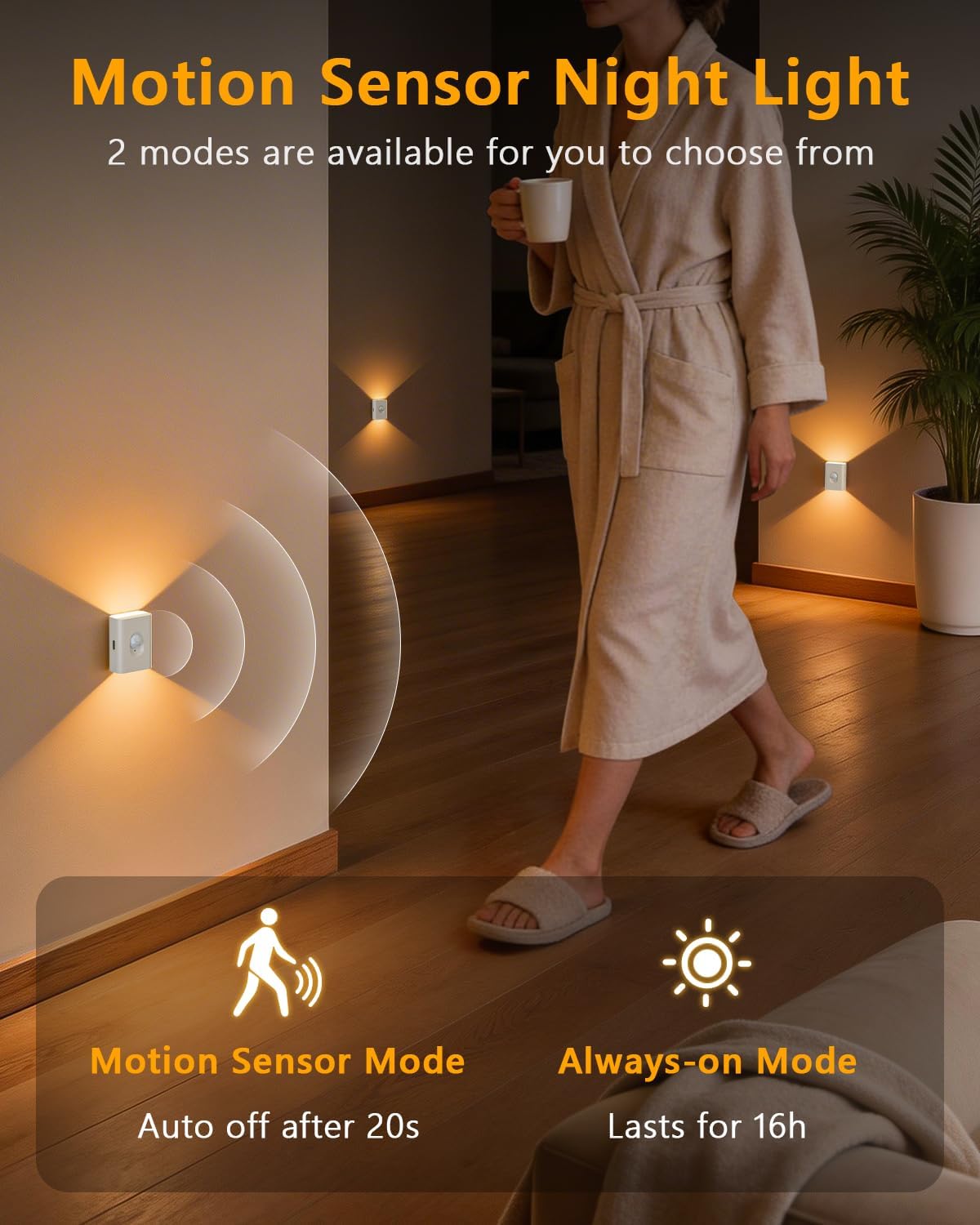 WILLED Rechargeable Motion Sensor Stair Lights Indoor, Warm White Magnetic Stick-on Battery Powered Night Lights for Stairway, Hallway, Bedroom, Closet, 6 Pack