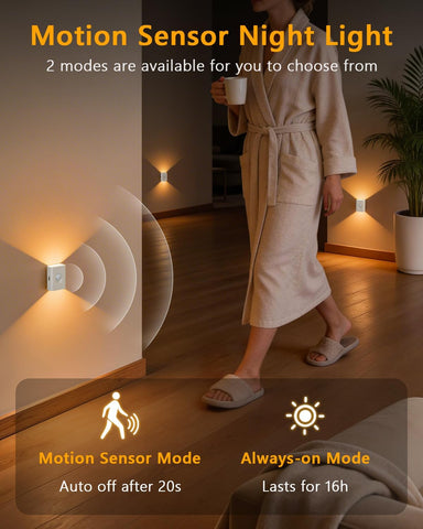 WILLED Rechargeable Motion Sensor Stair Lights Indoor, Warm White Magnetic Stick-on Battery Powered Night Lights for Stairway, Hallway, Bedroom, Closet, 6 Pack