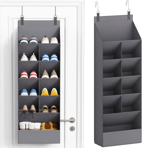 Lifewit 6 Tier Over the Door Shoe Organizer with 11 Large Deep Pockets, Fabric Hanging Shoes Shelf for Closet, Dorm Storage, Fit Up to 12 Pair Shoe Rack Holder for Sneakers, Boots, Gray