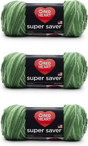 Red Heart Super Saver Yarn, 3 Pack, Green Tones 3 Count
