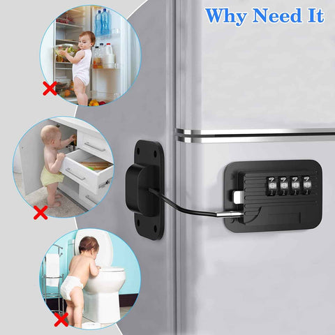 Fridge Locks with Code for Refrigerator, Cabinets, Freezer, Drawers, Wardrobes, Closets, Windows, Freezer Doors. Child Safety Lock with Combination for Kids and Aldults (Black with Password)