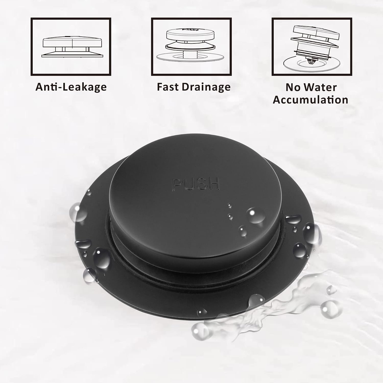 Artiwell Universal Tip Toe Bath Drain Stopper and Cover, Bathtub Drain Stopper, Replaces Lift and Turn, Tip-Toe and Trip Lever drains for Tub, EZ Installation and Clearing (MATT Black)