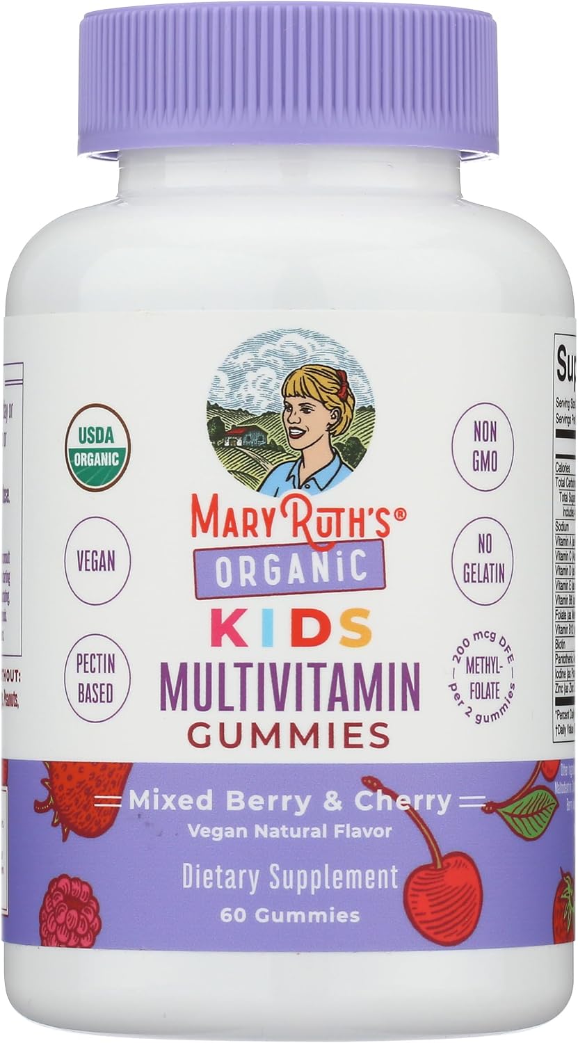 MARYRUTH'S USDA Organic Multivitamin Gummies, Ages 4+, Kids Vitamins, 60ct